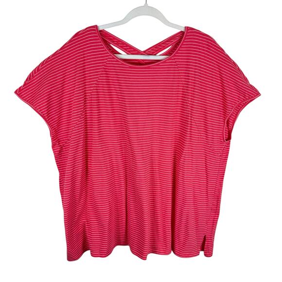 Simple Suzanne Betro Pink White Striped Cap Sleeve Criss Cross Back Shirt Sz 3X - Picture 1 of 6